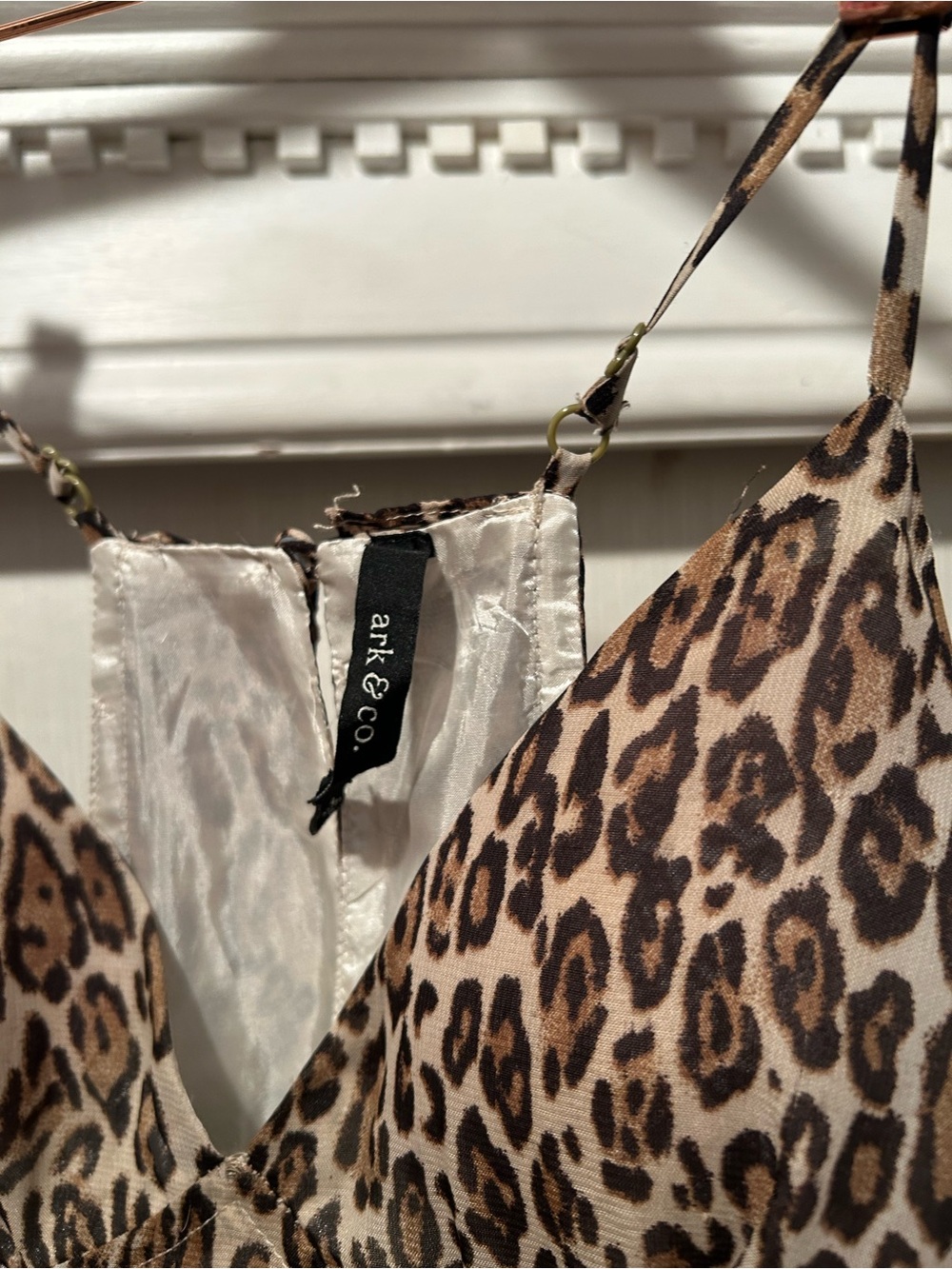 Ark & Co Leopard Print Ruffle Halter Tank - Tan Black - Picture 6 of 6